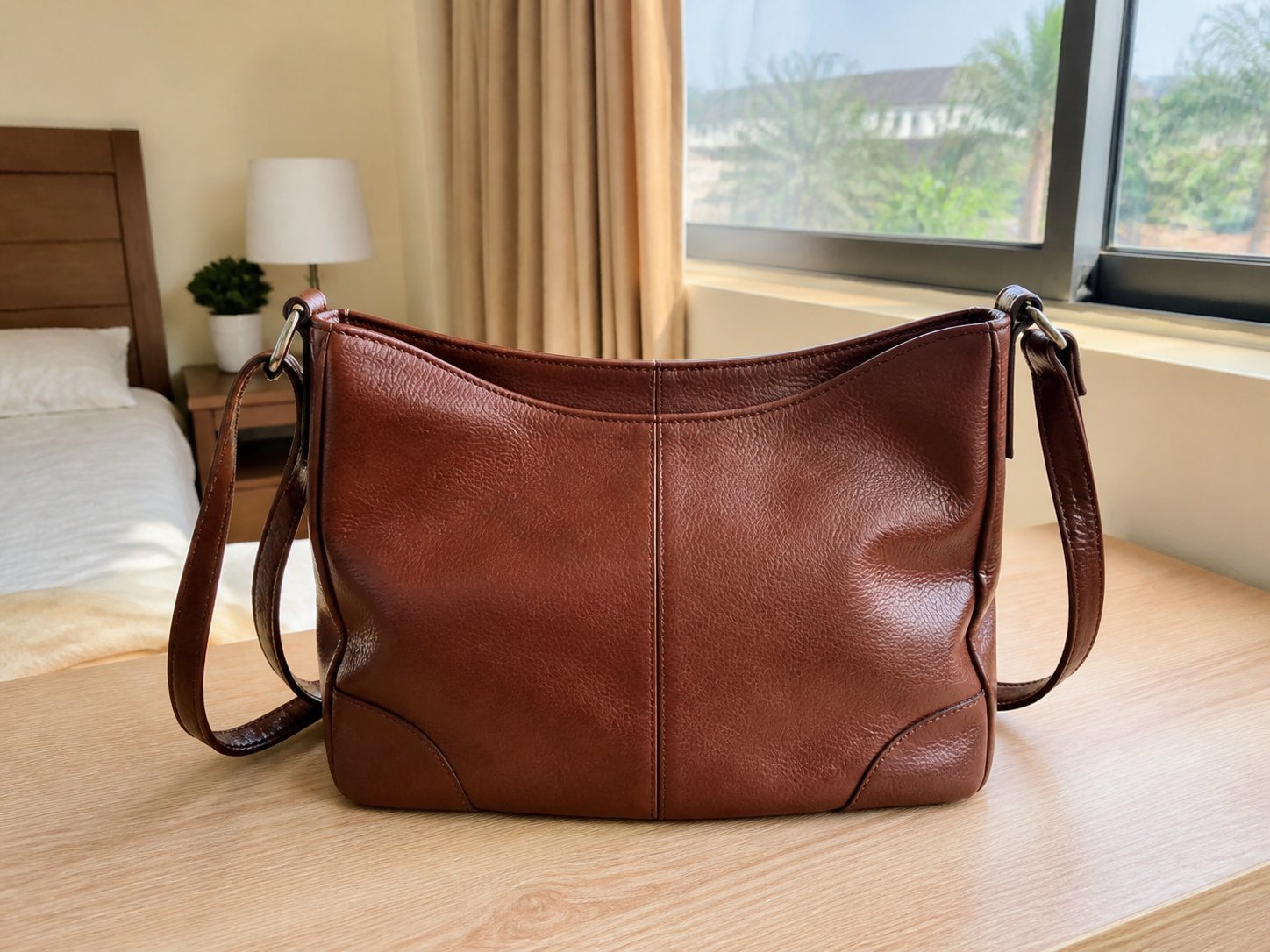 Sac bandoulière brun effet cuir — photo 1